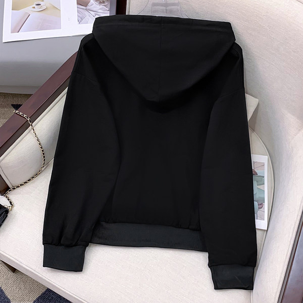 Naiste vabaaja kapuutsiga dressipluus - musta värvi