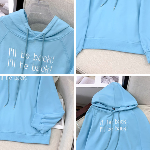 Naiste vabaaja kapuutsiga dressipluus tikitud kirjaga