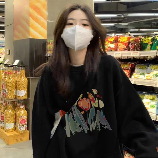 Uut mudelit vabaaja naiste dressipluus, mustriga ja ümara kaelusega