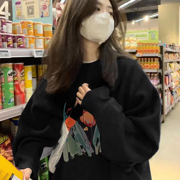 Uut mudelit vabaaja naiste dressipluus, mustriga ja ümara kaelusega