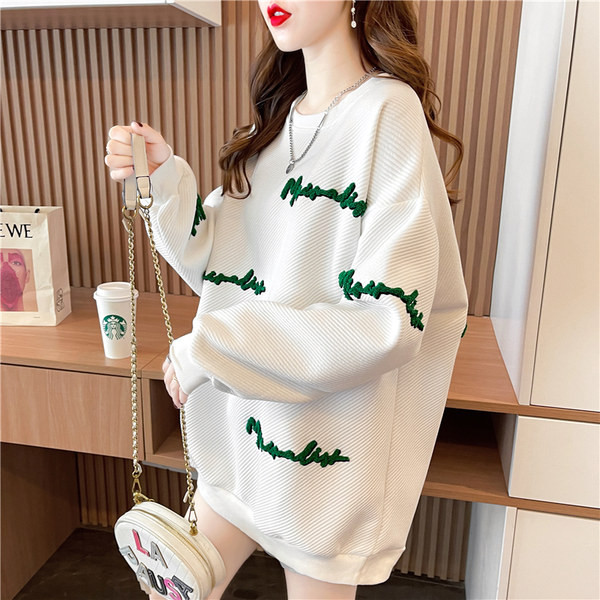 Naiste avara ovaalse kaelusega tikitud logoga dressipluus