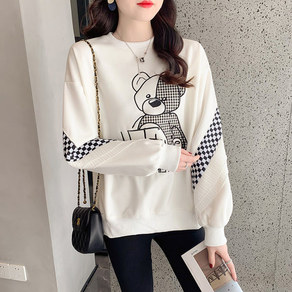 Aplikatsiooni ja tikitud tekstiga vabaaja dressipluus naistele