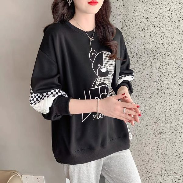 Aplikatsiooni ja tikitud tekstiga vabaaja dressipluus naistele