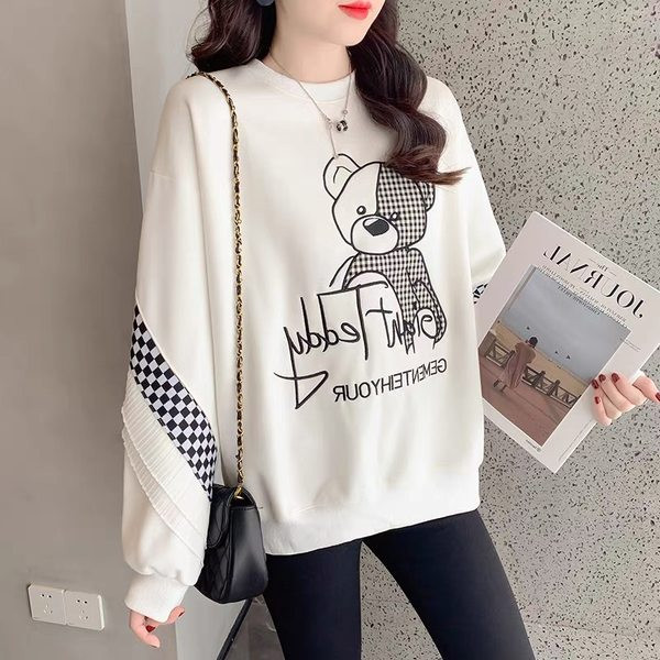 Aplikatsiooni ja tikitud tekstiga vabaaja dressipluus naistele