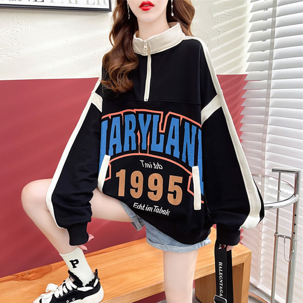 Ежедневен дамски суичър с надпис 