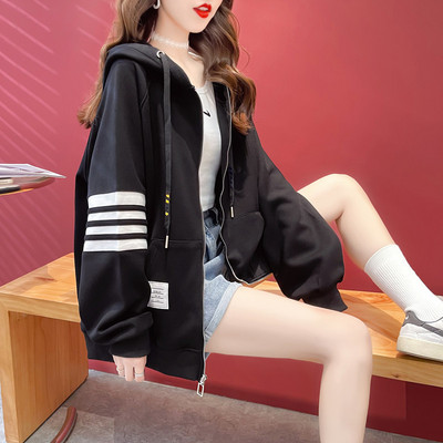 Alkalmi női kapucnis pulóver cipzárral