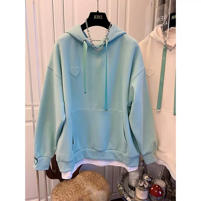 Ежедневен широк суичър с джоб връзки и качулка за жени