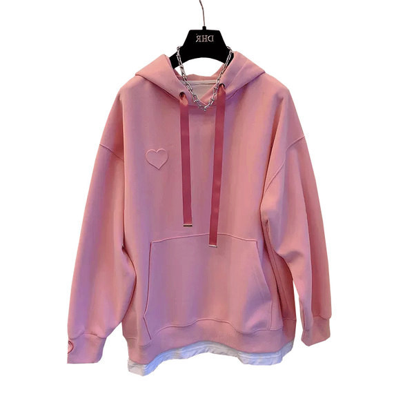 Ежедневен широк суичър с джоб връзки и качулка за жени