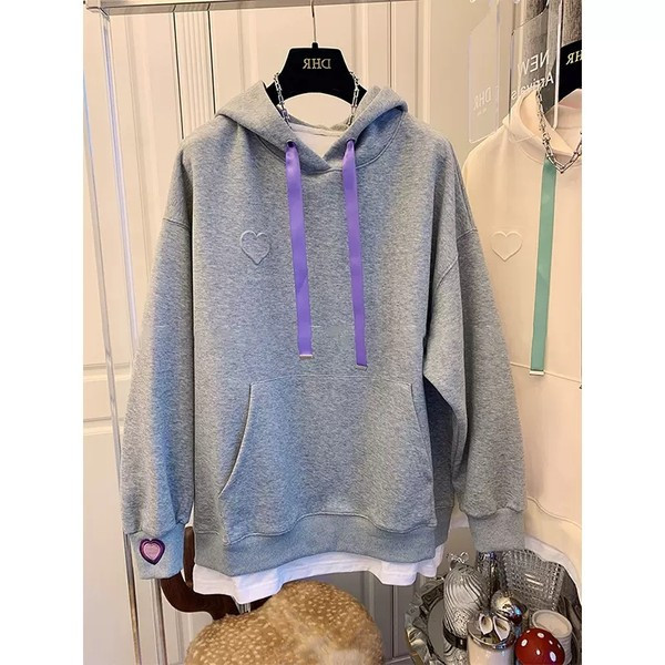 Ежедневен широк суичър с джоб връзки и качулка за жени