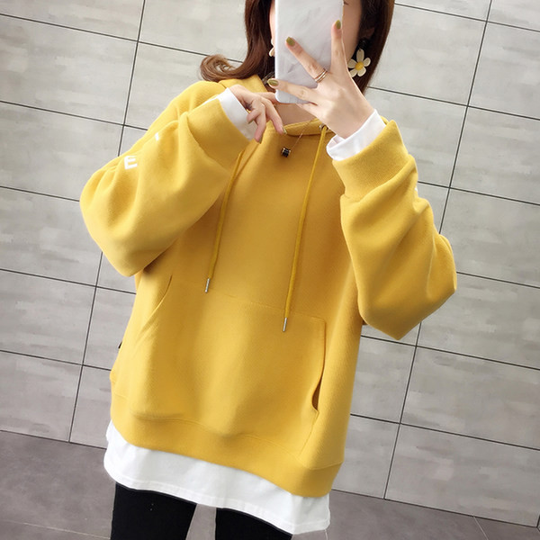 Μονόχρωμο γυναικείο φούτερ τσέπης με φαρδύ κορδόνι