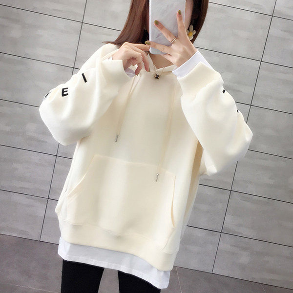 Μονόχρωμο γυναικείο φούτερ τσέπης με φαρδύ κορδόνι