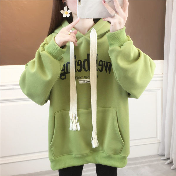 Широк дамски суичър с качулка и джоб