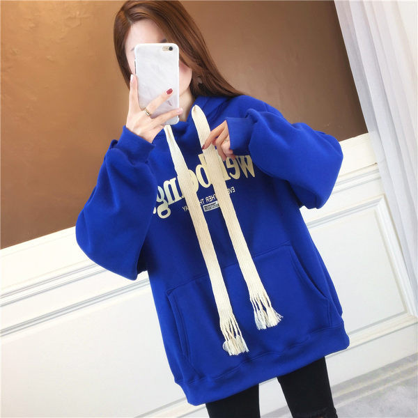 Широк дамски суичър с качулка и джоб