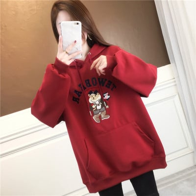 Γυναικείο φούτερ με κουκούλα με κορδόνια περίσφιξης με φαρδιά εφαρμογή σε χρώμα