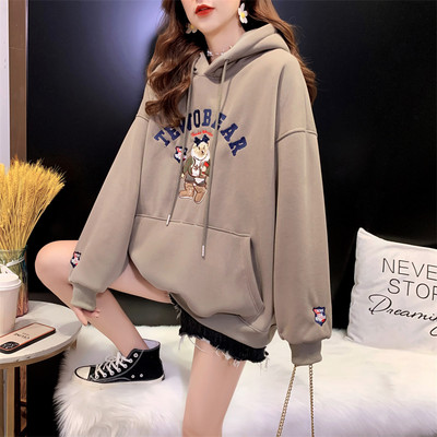 Γυναικείο φούτερ με κουκούλα με κορδόνια περίσφιξης με φαρδιά εφαρμογή σε χρώμα