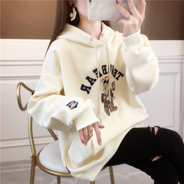 Γυναικείο φούτερ με κουκούλα με κορδόνια περίσφιξης με φαρδιά εφαρμογή σε χρώμα