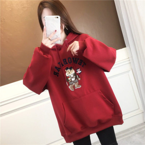 Γυναικείο φούτερ με κουκούλα με κορδόνια περίσφιξης με φαρδιά εφαρμογή σε χρώμα