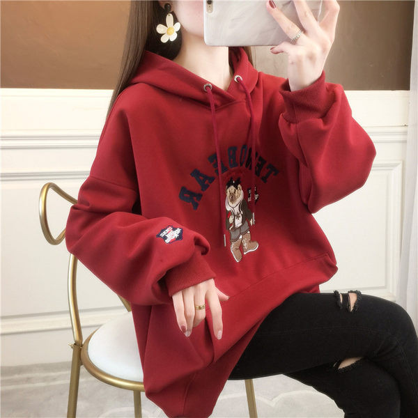 Γυναικείο φούτερ με κουκούλα με κορδόνια περίσφιξης με φαρδιά εφαρμογή σε χρώμα