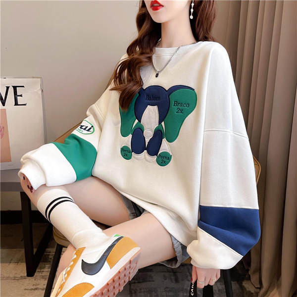 Φαρδύ γυναικείο φούτερ με οβάλ λαιμόκοψη - τρία χρώματα