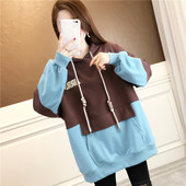 Ανοιξιάτικο  φούτερ φαρδύ μοτίβο με τσέπη και κορδόνια για γυναίκες