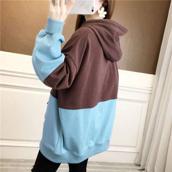 Ανοιξιάτικο  φούτερ φαρδύ μοτίβο με τσέπη και κορδόνια για γυναίκες