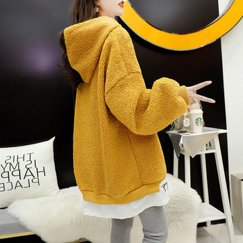 Дамски пуловер с качулка в два цвята 