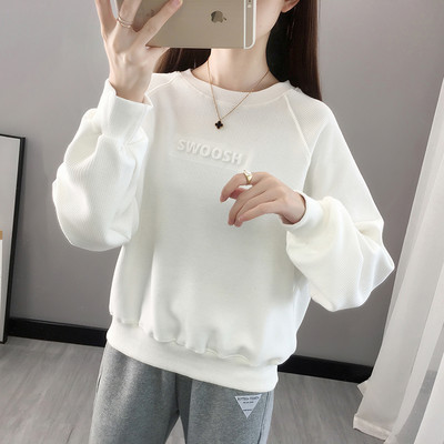 Ежедневен дамски суичър с надпис и О-образно деколте