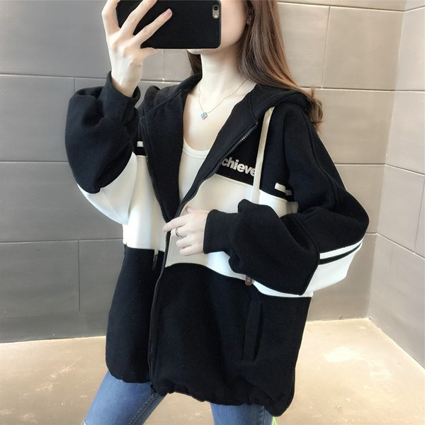 Γυναικείο φούτερ chic μοντέλο με φερμουάρ και κορδόνια