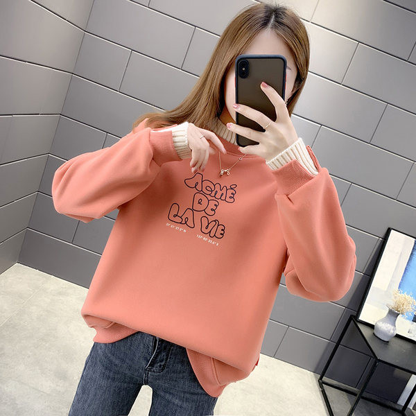 Широка дамска блуза с обло деколте -син и оранжев цвят