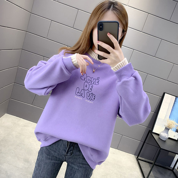 Широка дамска блуза с обло деколте -син и оранжев цвят