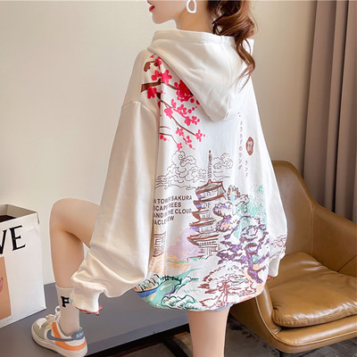 Модерен дамски суичър с цветна щампа на гърба