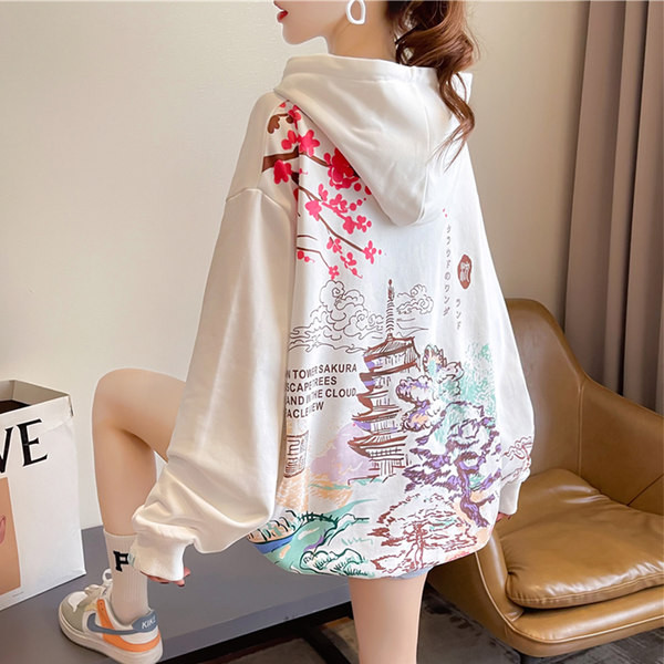 Модерен дамски суичър с цветна щампа на гърба