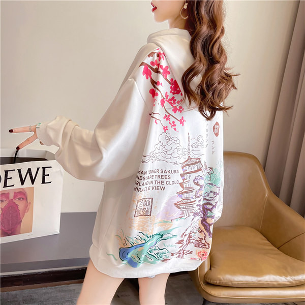 Модерен дамски суичър с цветна щампа на гърба