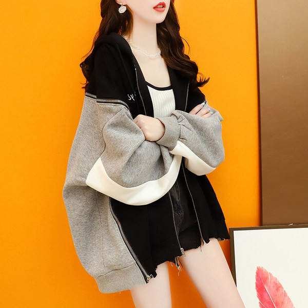 Φαρδύ μοντέλο γυναικείο φούτερ με φερμουάρ και κουκούλα