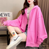 Едноцветен дамски свободен суичър с връзки и цип