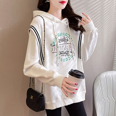 Γυναικείο φθινοπωρινό πουλόβερ με κουκούλα και διακοσμητική μπορντούρα