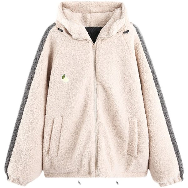 Casual γυναικείο βελούδινο φούτερ με κουκούλα - μπεζ και γκρι χρώμα