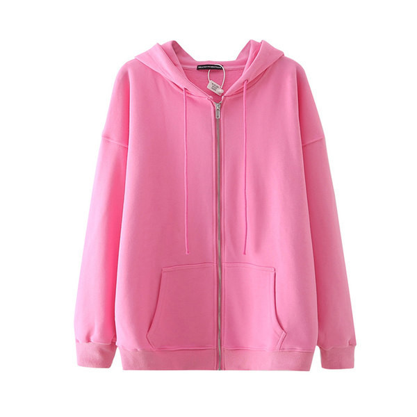 Изчистен модел едноцветен дамски суичър с качулка и закопчаване с цип