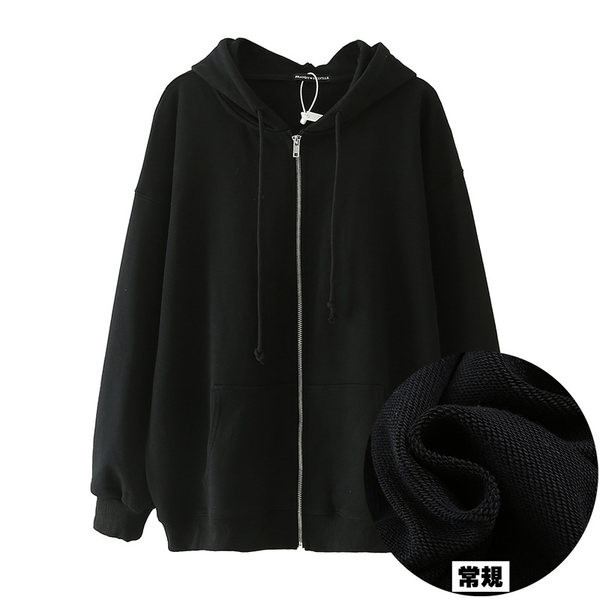 Изчистен модел едноцветен дамски суичър с качулка и закопчаване с цип