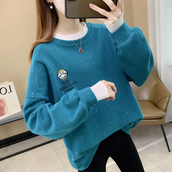 Дамски плътен суичър с кръгло деколте