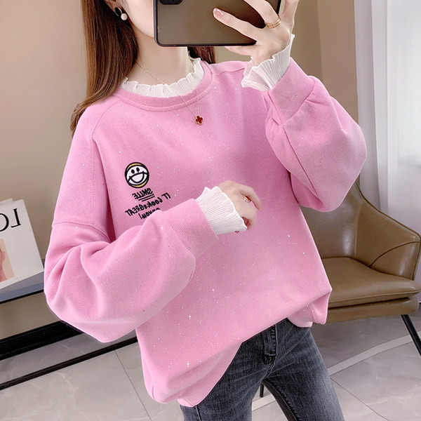 Дамски плътен суичър с кръгло деколте