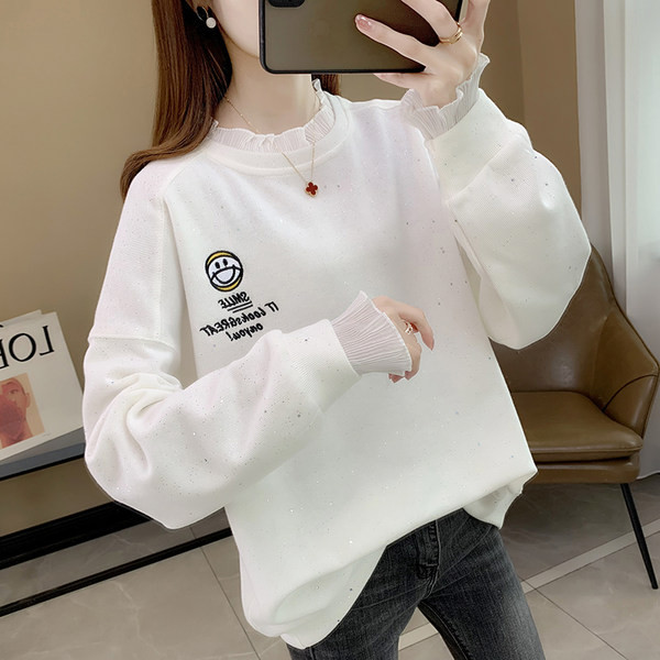 Дамски плътен суичър с кръгло деколте