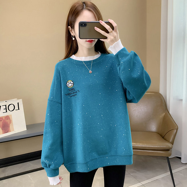 Дамски плътен суичър с кръгло деколте