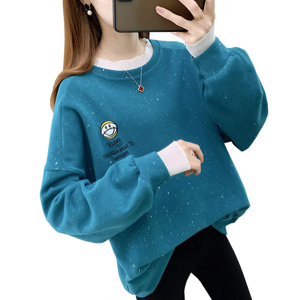 Дамски плътен суичър с кръгло деколте