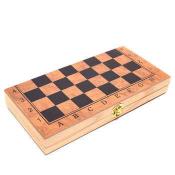 Комплект за игра, Шах и табла, Дървен, 48х48 см, Кафяв