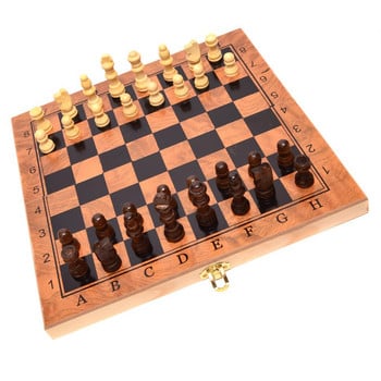Комплект за игра, Шах и табла, Дървен, 48х48 см, Кафяв
