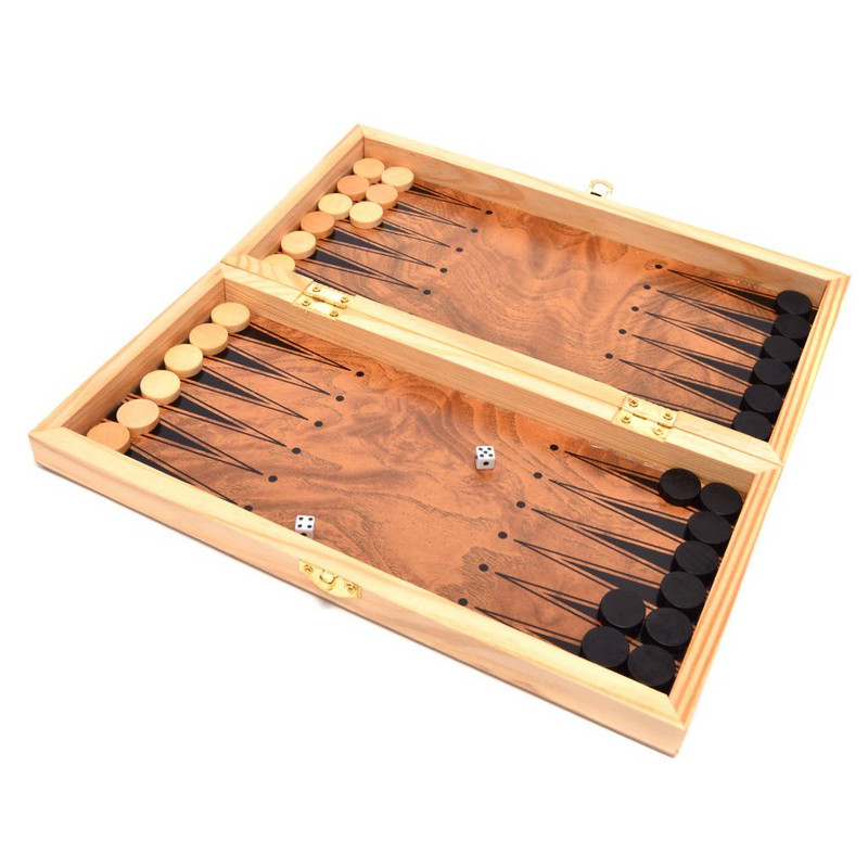 Комплект за игра, Шах и табла, Дървен, 39х39 см, Кафяв