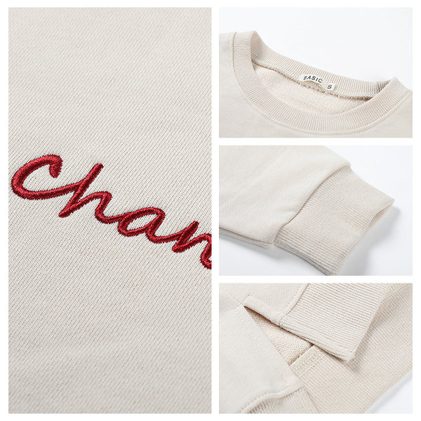 Ежедневен дамски суичър с овално деколте и бродиран надпис 