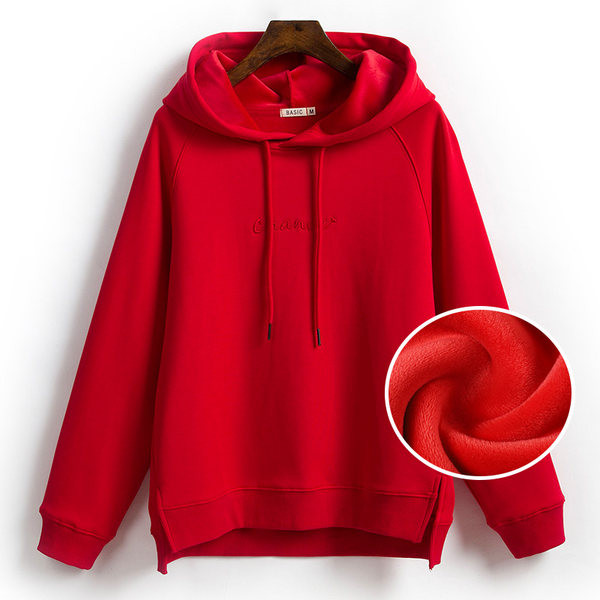 Női pulóverek kapucnival és felirattal - plusz bársony