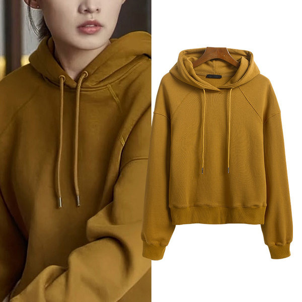 Γυναικείο φούτερ με επένδυση καθαρό μοντέλο με κουκούλα και κορδόνια